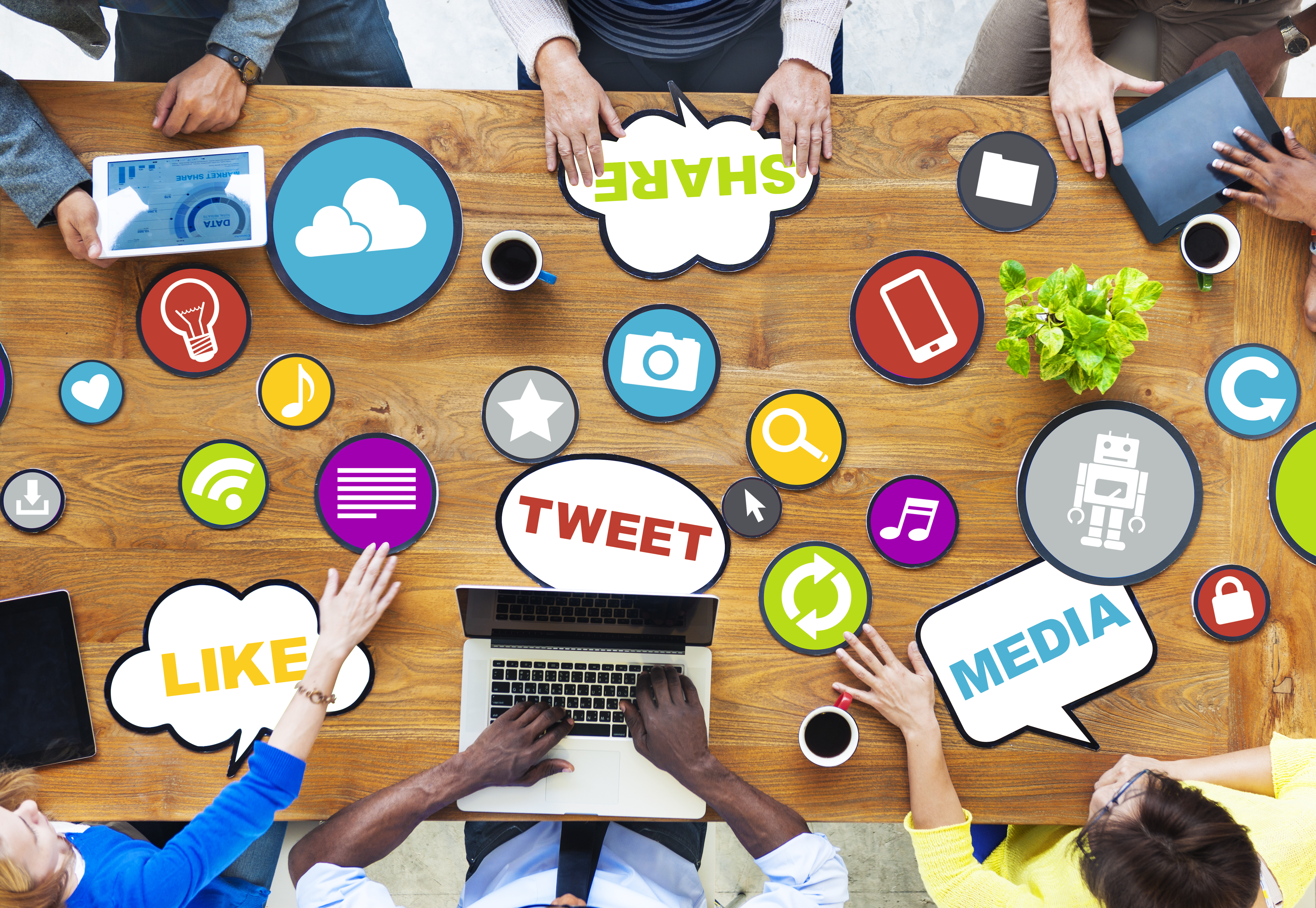 A team meeting to discuss social media marketing